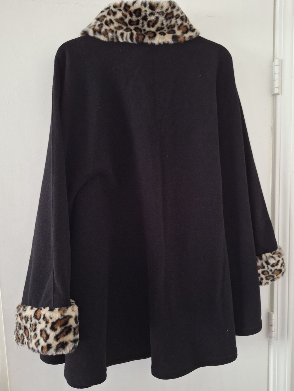 Cejon Black Cape with Leopard Faux-Fur Collar and Cuffs